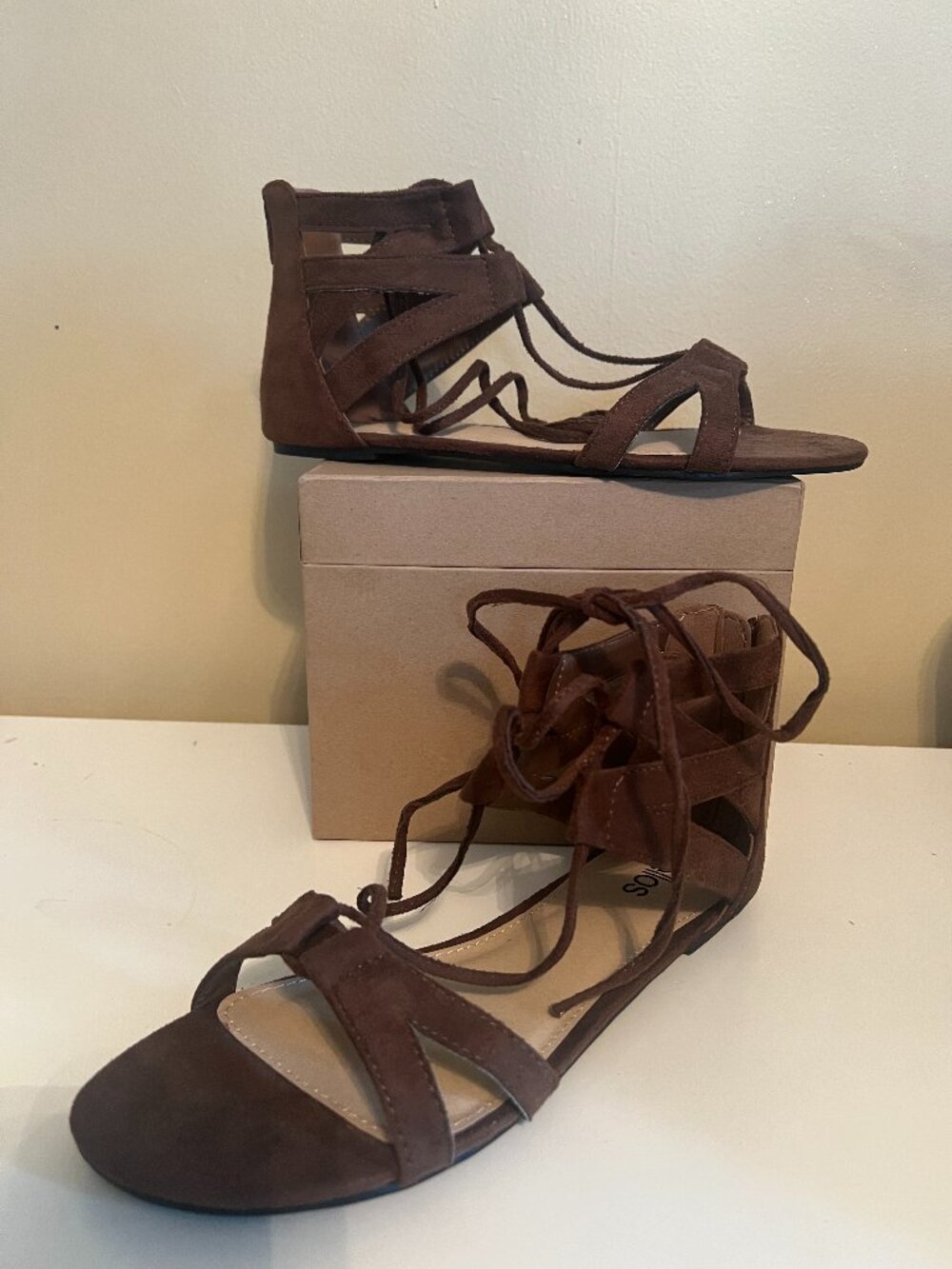 Ellos Dark Brown Suede Gladiator Sandals with Zipper Backs - 9M